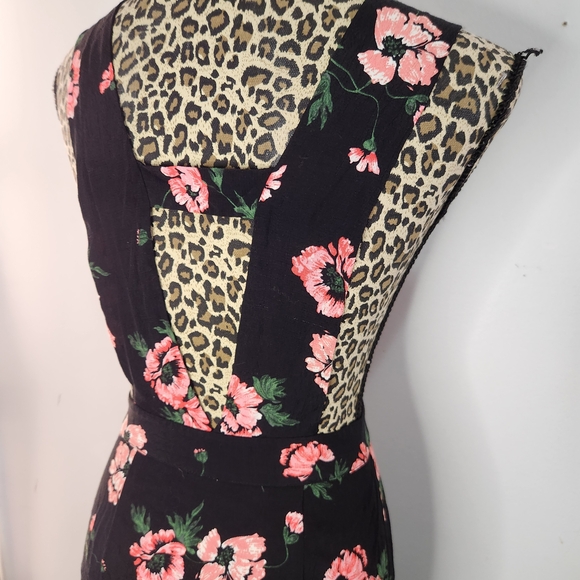 Black Midi Dress with Pink Floral Print and Deep V Neck - Picture 12 of 12
